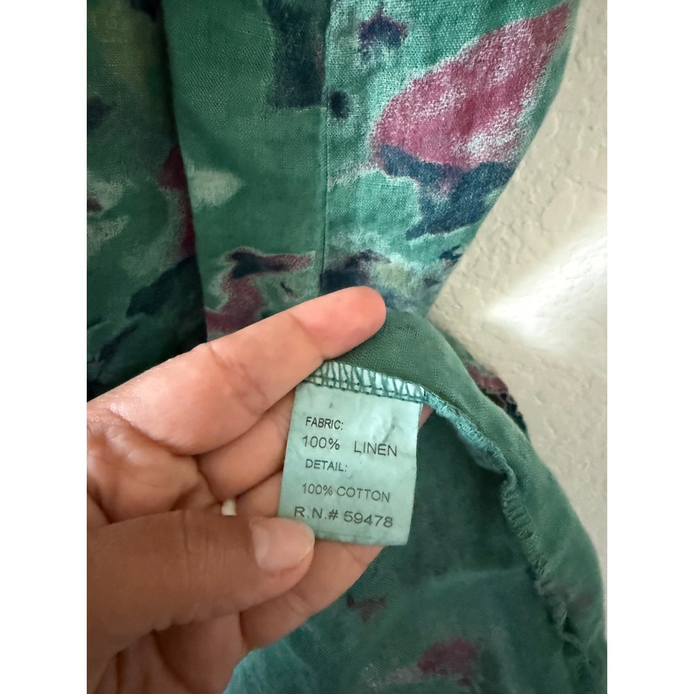 Bellambra Italy Green Watercolor Abstract Print 100% Linen Halter Mini Dress L - Picture 5 of 6